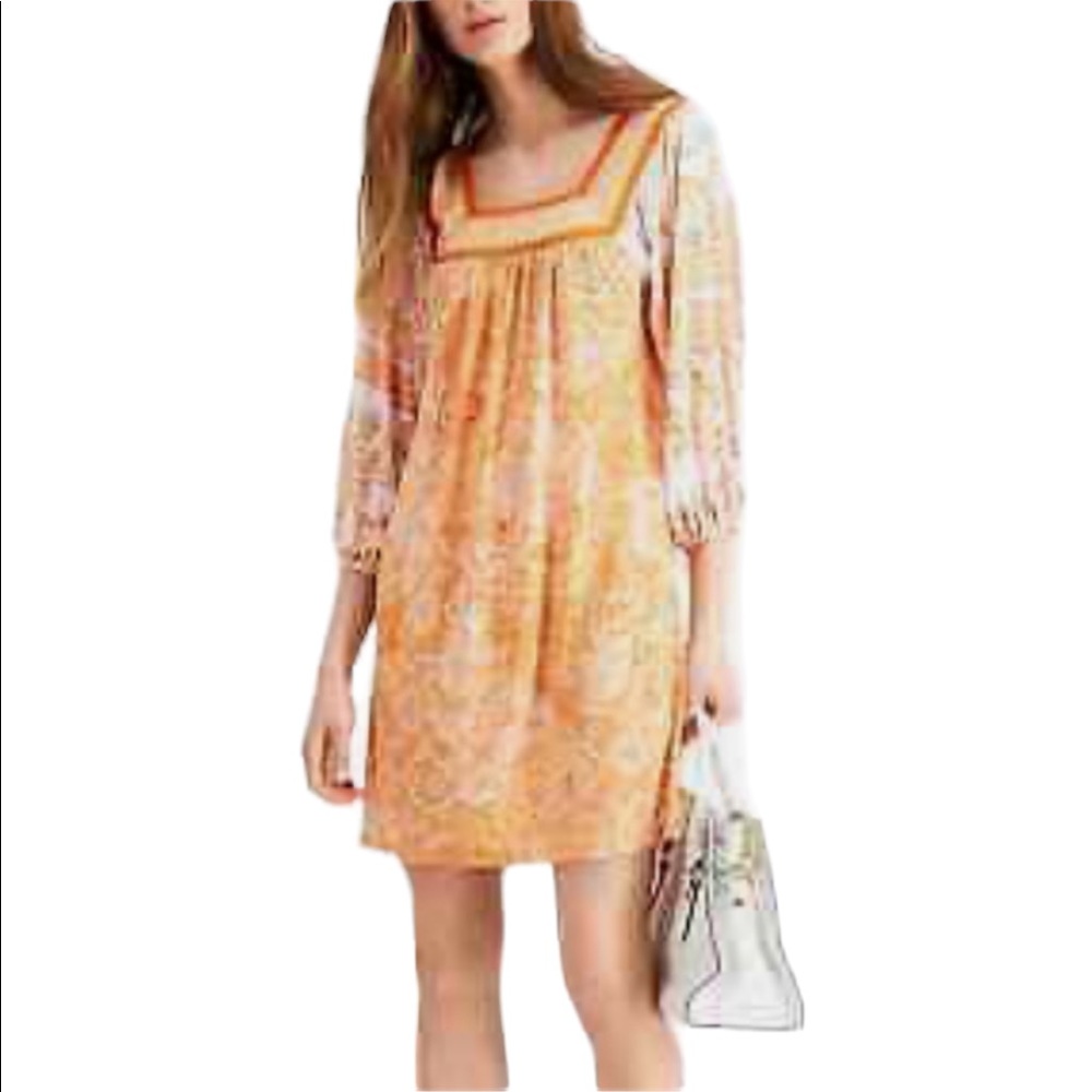 Michael Kors Square Neck  Orange Patterned Dress